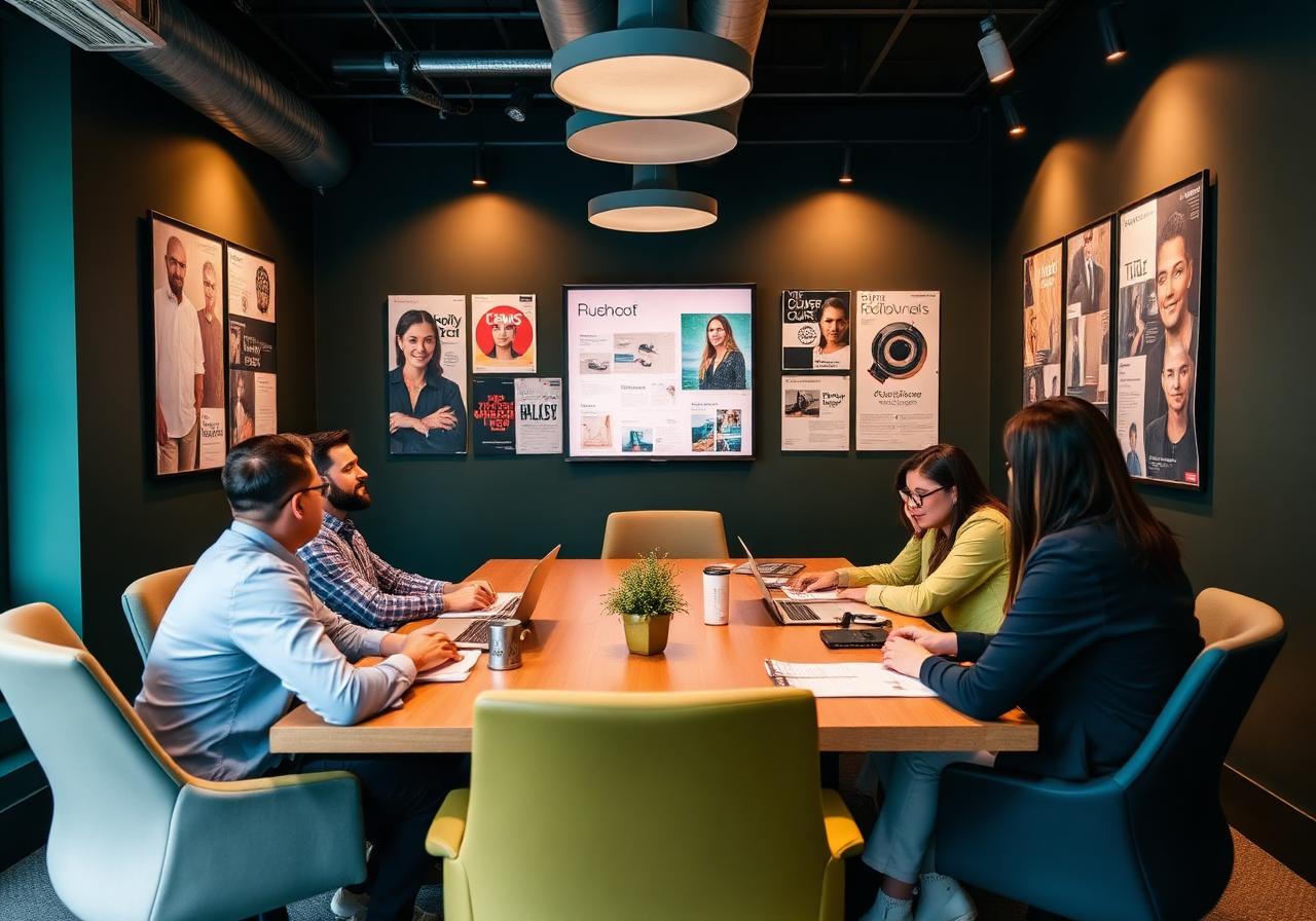 Team collaborating in meeting room